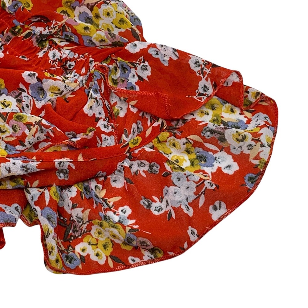 Suzanne Betro‎ Red Floral Tunic Top Boho Ruffle Flutter Sleeves Elastic Waist 1X - Picture 3 of 8